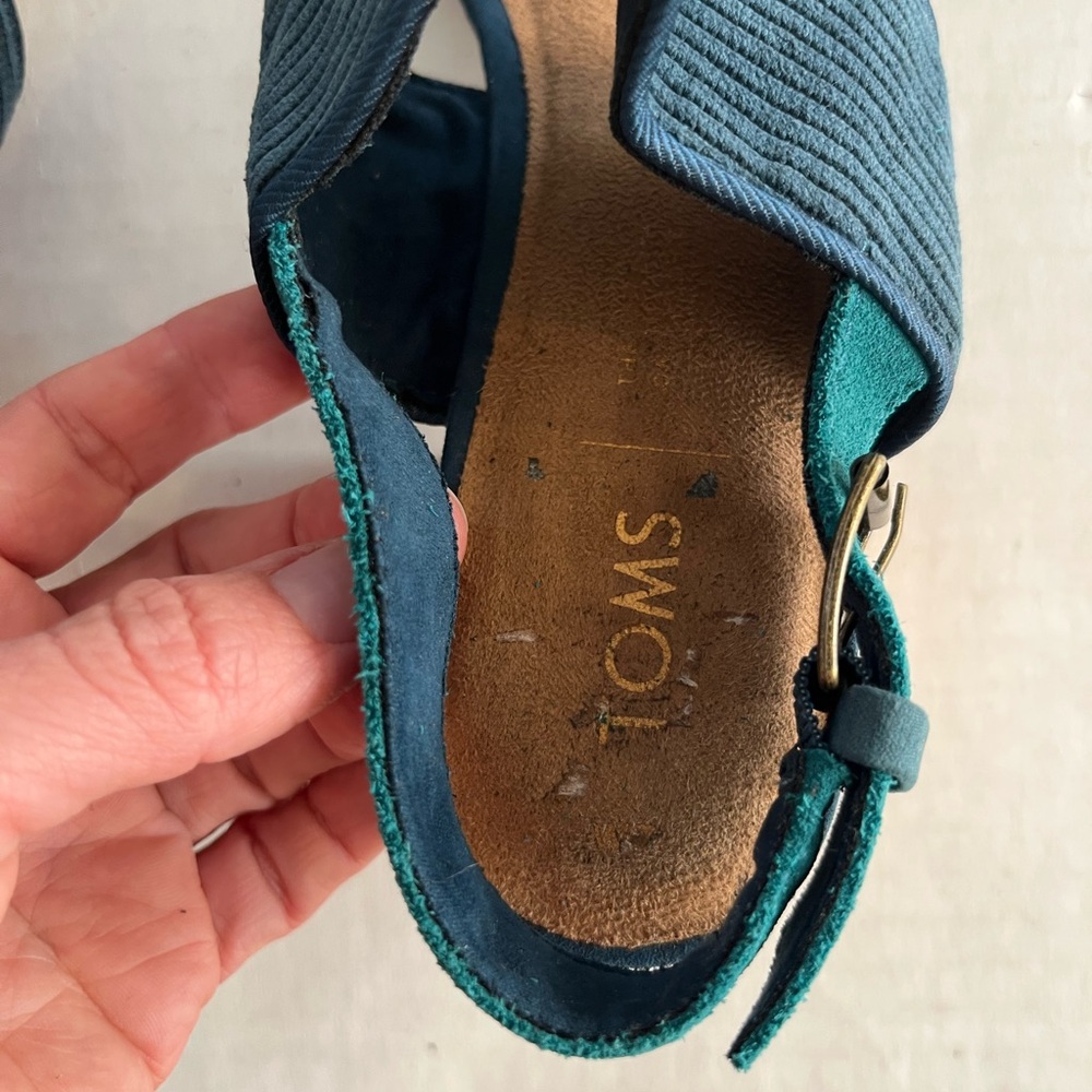 TOMS Women’s Poppy Sandal Atlantic Corduroy green blue wood heel size 7 - Picture 10 of 10